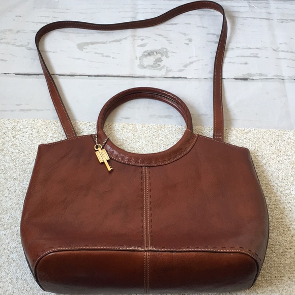 Fossil Handbags - Fossil Brown Genuine Leather Shoulder Ring Handbag